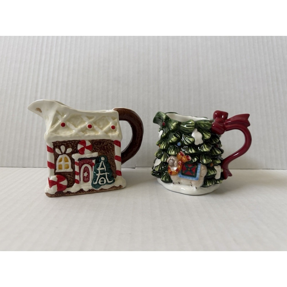 Christopher Radko Hand Painted Christmas Creamer Pitchers Set Of 2